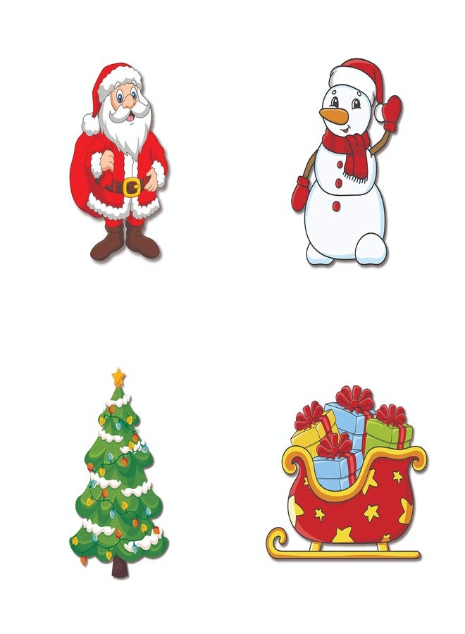 Bhai Please Santa, Snowman, Christmas Tree and Sleigh Wooden Fridge Magnet Combo | (Pack of 4)| Christmas Gift, Secret Santa & Holiday Decoration | (3 Inch) - Image 1